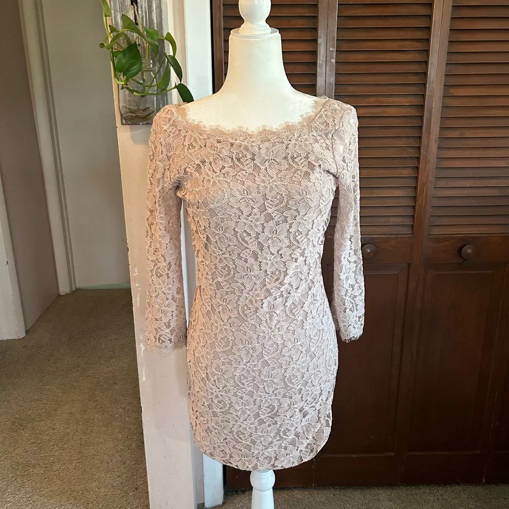Diane Von Furstenberg Zaria Lace Dress in Champagne - Picture 2 of 12